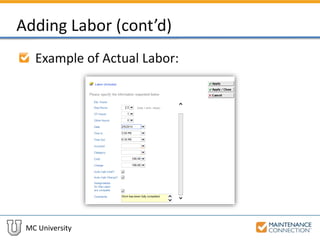 MC University
Adding Labor (cont’d)
Example of Actual Labor:
 