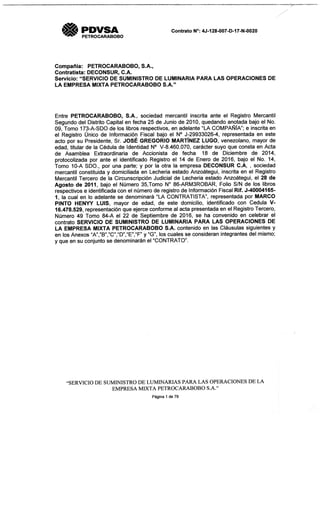 Contrato de Petrocarabobo con DECONSUR 02/05/2018