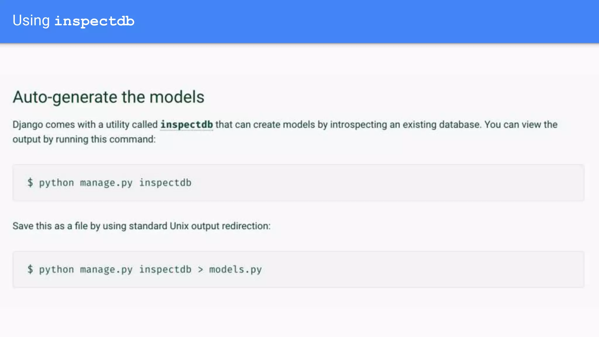 Using inspectdb