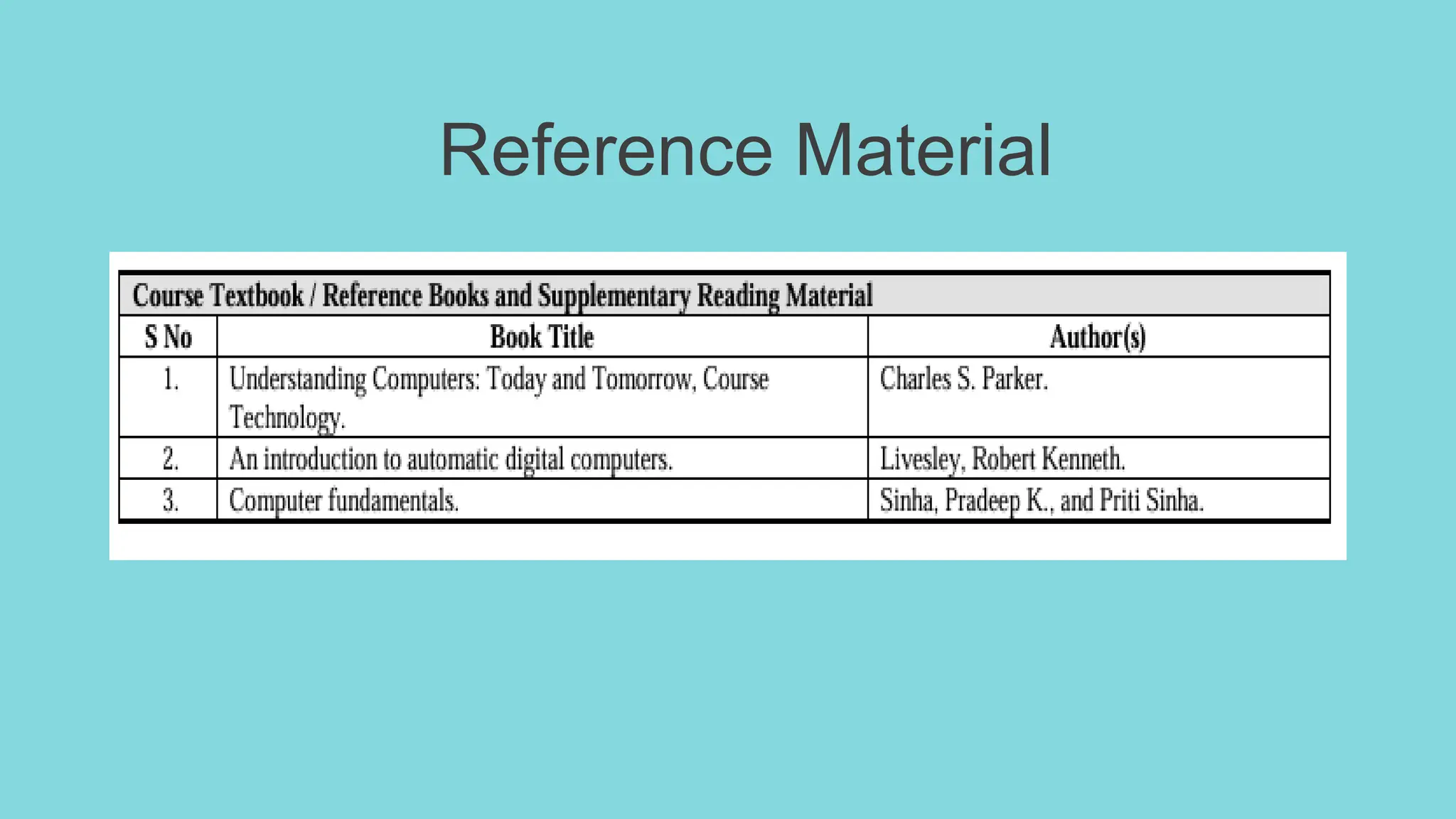Reference Material
 