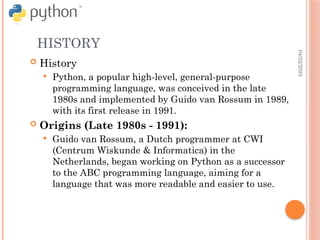 Python History and Basics with practical example | PPT