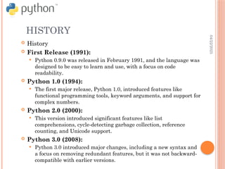 Python History and Basics with practical example | PPT