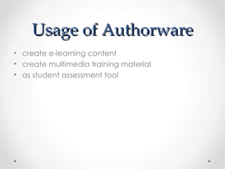 Usage of Authorware create e-learning content create multimedia training material as student assessment tool 