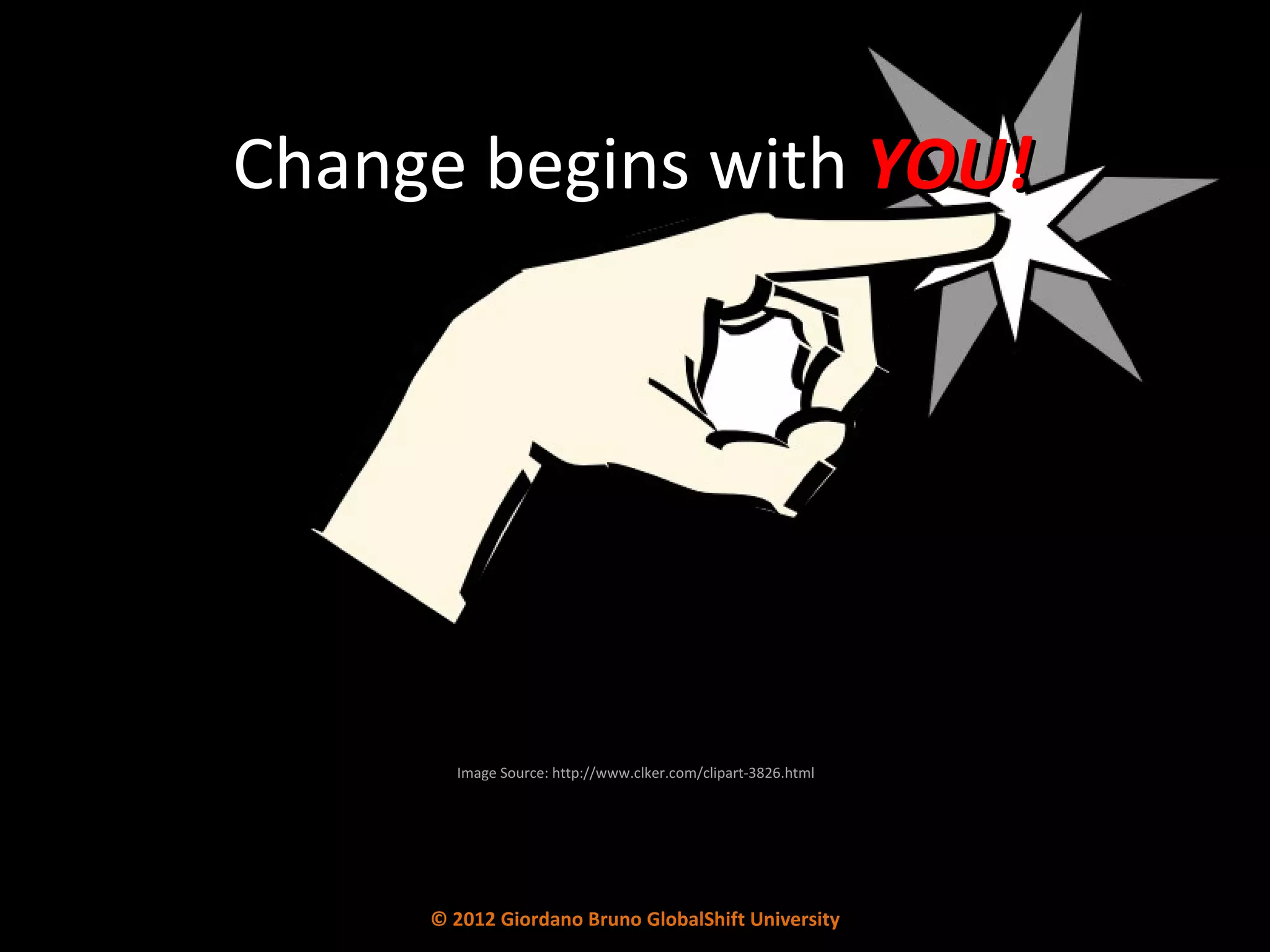 Change begins with  YOU! Image Source: http://www.clker.com/clipart-3826.html 