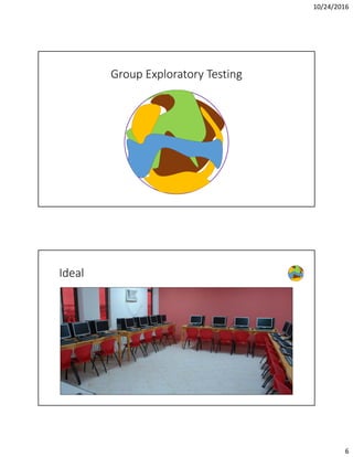 10/24/2016
6
Group Exploratory Testing
Ideal
 