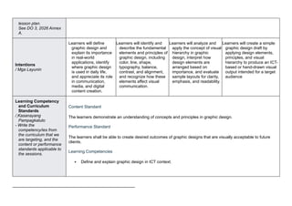Comprehensive Grade 10 Graphic Design Daily Lesson Logs in ILAW Format ...