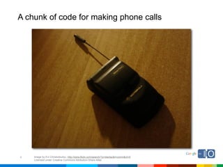 A chunk of code for making phone calls




6   Image by Evi Christodoulou; http://www.flickr.com/search/?q=startac&l=comm&ct=0
    Licensed under Creative Commons Attribution-Share Alike
 