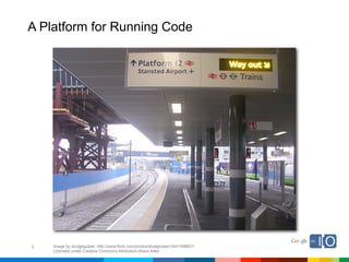 A Platform for Running Code




8   Image by sludgegulper; http://www.flickr.com/photos/sludgeulper/3441498831/
    Licensed under Creative Commons Attribution-Share Alike
 