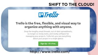SHIFT TO THE CLOUD!
http://www.trello.com/
 
