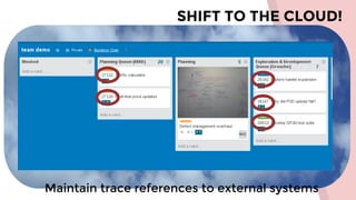 SHIFT TO THE CLOUD!
Maintain trace references to external systems
 