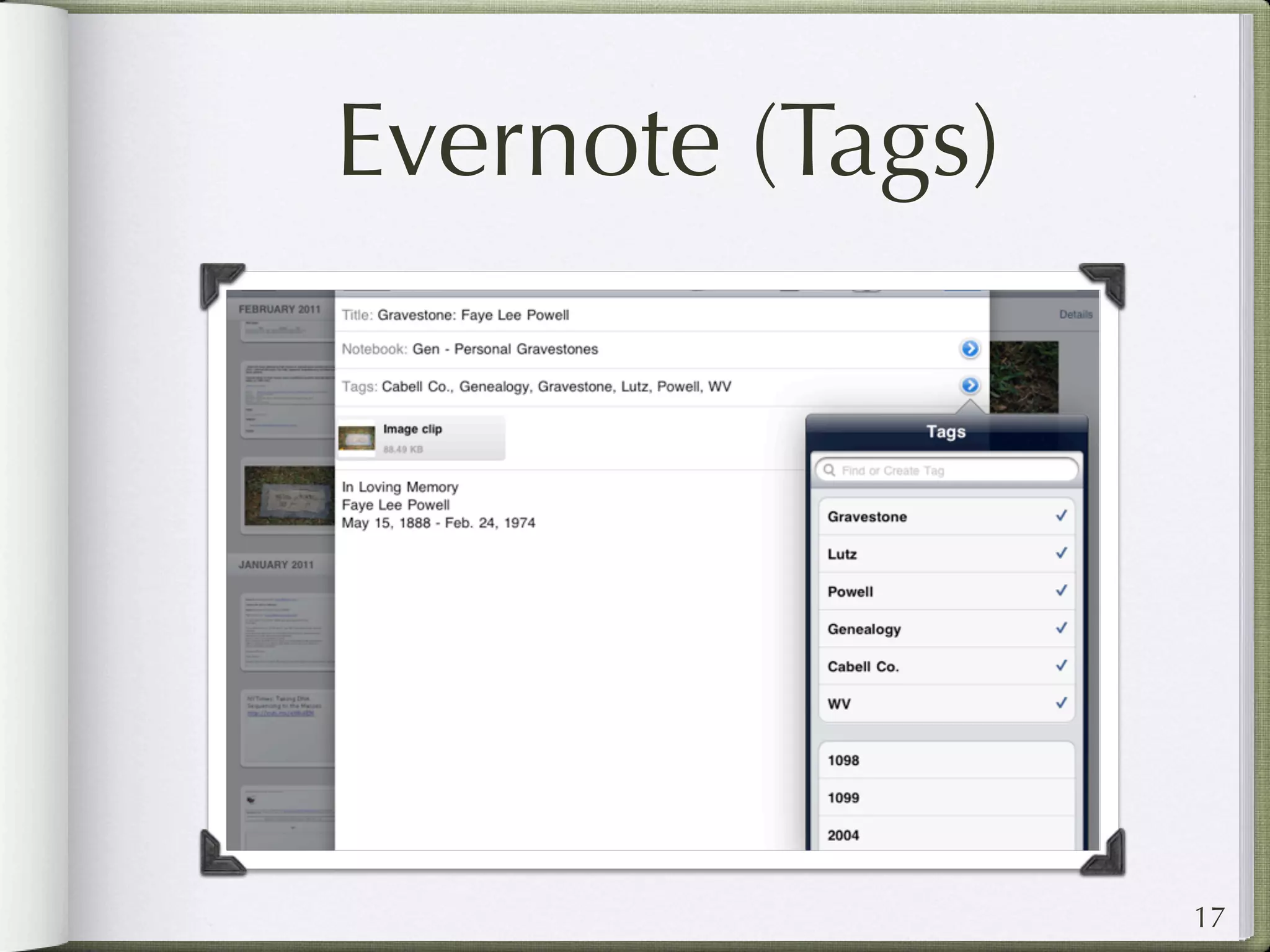 Evernote (Tags)




                  17
 