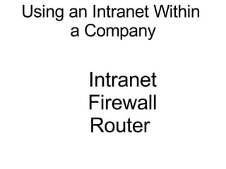 Using an Intranet Within
      a Company

        Intranet
        Firewall
        Router
 
