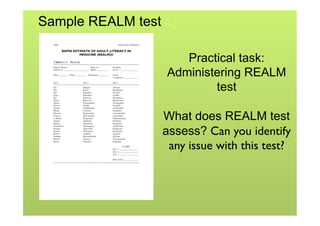 Realm Assessment.pdf Health literacy presentation | PDF