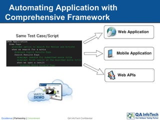 Automating Application with
Comprehensive Framework
QA InfoTech ConfidentialExcellence | Partnership | Commitment
 