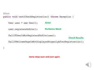 Actor 
Performs Work 
Check Results 
Same steps over and over again 
 