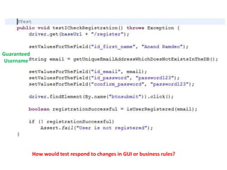 Guaranteed 
Username 
How would test respond to changes in GUI or business rules? 
 