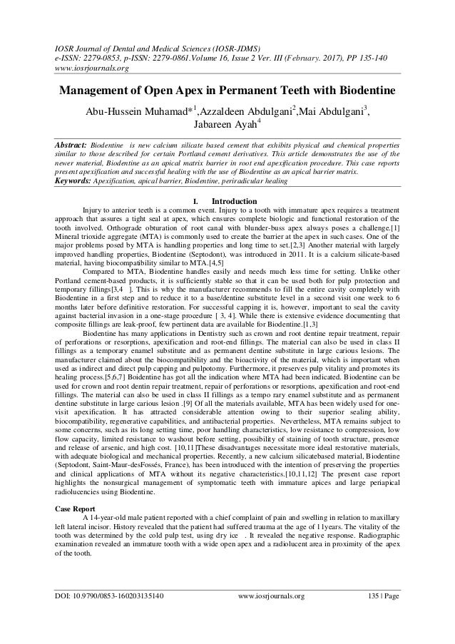 Management of Open Apex in Permanent Teeth with Biodentine