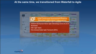 6
At the same time, we transitioned from Waterfall to Agile
 