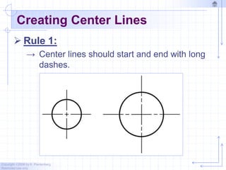 Copyright ©2006 by K. Plantenberg
Restricted use only
Creating Center Lines
 Rule 1:
→ Center lines should start and end with long
dashes.
 