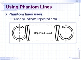 Copyright ©2006 by K. Plantenberg
Restricted use only
Using Phantom Lines
 Phantom lines uses:
→ Used to indicate repeated detail.
 