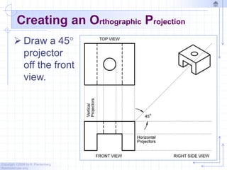 Copyright ©2006 by K. Plantenberg
Restricted use only
Creating an Orthographic Projection
 Draw a 45
projector
off the front
view.
 