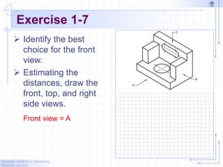 Copyright ©2006 by K. Plantenberg
Restricted use only
Exercise 1-7
 Identify the best
choice for the front
view.
 Estimating the
distances, draw the
front, top, and right
side views.
Front view = A
 