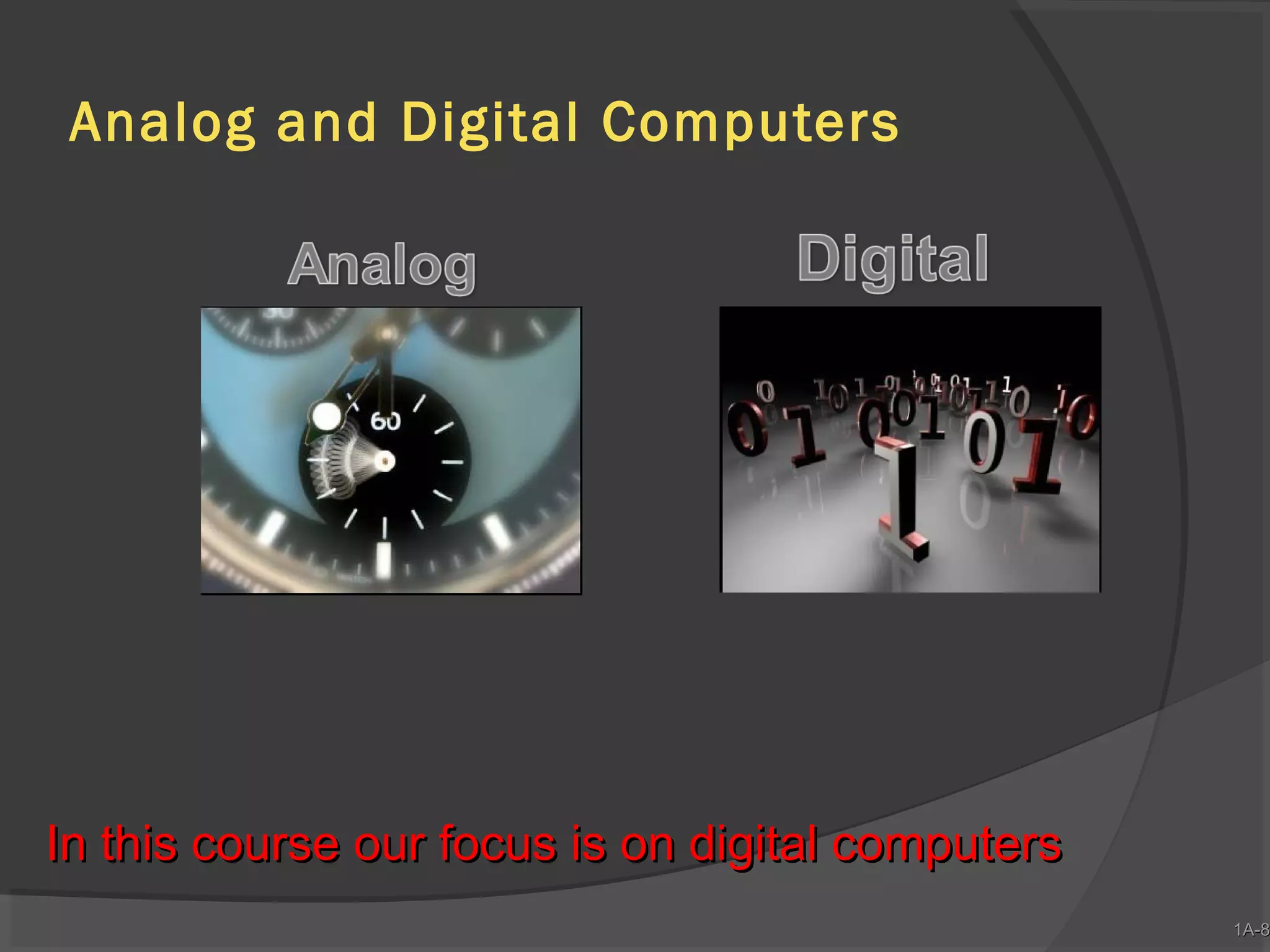 Analog and Digital Computers

In this course our focus is on digital computers

1A-8
1A-8

 
