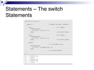 Statements – The switch
Statements
 