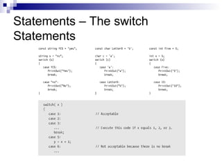 Statements – The switch
Statements
 