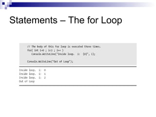 Statements – The for Loop
 