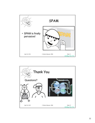 11
AmiBug.Com, Inc.
© Robert Sabourin, 2006April 26, 2014 Slide 21
SPAM
• SPAM is finally
pervasive!
AmiBug.Com, Inc.
© Robert Sabourin, 2006April 26, 2014 Slide 22
Thank You
Questions?
 