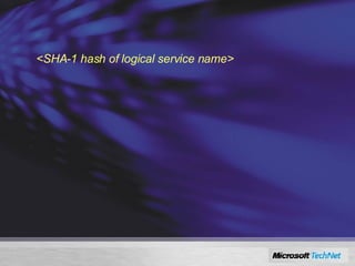 Profiling Every service has a unique service identifier called a “service SID” S-1-80- <SHA-1 hash of logical service name> A “service profile” is a set of ACLs that— Allow a service to use a resource Constrain the service to the resources it needs Define which network ports a service can use Block the service from using other ports Now, service can run as LocalService or NetworkService and still receive additional access when necessary 