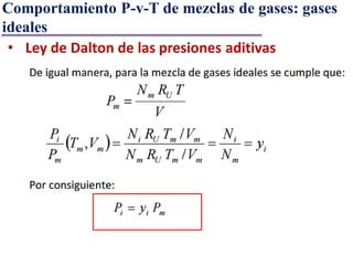 • Ley de Dalton de las presiones aditivas
Comportamiento P-v-T de mezclas de gases: gases
ideales
 