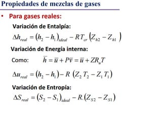 Propiedades de mezclas de gases
• Para gases reales:
 