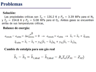 Problemas
Solución:
Balance de energía:
Cambio de entalpia para um gás real
 