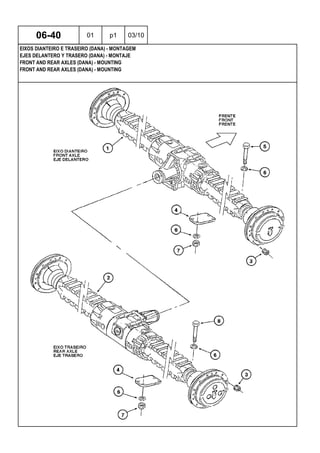 FRONT AND REAR AXLES (DANA) - MOUNTING
FRONT AND REAR AXLES (DANA) - MOUNTING
EJES DELANTERO Y TRASERO (DANA) - MONTAJE
06-40 01 p1 03/10
EIXOS DIANTEIRO E TRASEIRO (DANA) - MONTAGEM
 