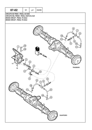 BRAKE CIRCUIT - PEDAL TO AXLE
BRAKE CIRCUIT - PEDAL TO AXLE
CIRCUITO DEL FRENO - PEDAL HASTA EL EJE
07-02 01 p1 03/09
CIRCUITO DO FREIO - PEDAL AO EIXO
 