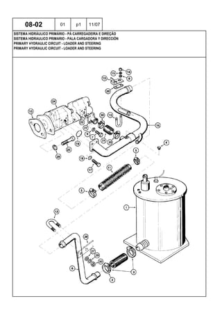 PRIMARY HYDRAULIC CIRCUIT - LOADER AND STEERING
PRIMARY HYDRAULIC CIRCUIT - LOADER AND STEERING
SISTEMA HIDRAULICO PRIMARIO - PALA CARGADORA Y DIRECCIÓN
08-02 01 p1 11/07
SISTEMA HIDRÁULICO PRIMÁRIO - PÁ CARREGADEIRA E DIREÇÃO
 