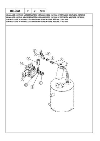 CONTROL VALVE TO HYDRAULIC RESERVOIR WITH CHECK VALVE, ASSEMBLY - RETURN
CONTROL VALVE TO HYDRAULIC RESERVOIR WITH CHECK VALVE, ASSEMBLY - RETURN
VALVULA DE CONTROL A EL RESERVATORIO HIDRAULICO CON VALVULA DE RETENCIÓN, MONTAGE - RETORNO
08-06A 01 p1 12/09
VÁLVULA DE CONTROLE AO RESERVATÓRIO HIDRÁULICO COM VÁLVULA DE RETENÇÃO, MONTAGEM - RETORNO
 