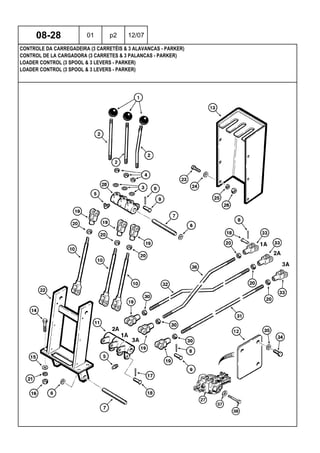 LOADER CONTROL (3 SPOOL & 3 LEVERS - PARKER)
LOADER CONTROL (3 SPOOL & 3 LEVERS - PARKER)
CONTROL DE LA CARGADORA (3 CARRETES & 3 PALANCAS - PARKER)
08-28 01 p2 12/07
CONTROLE DA CARREGADEIRA (3 CARRETÉIS & 3 ALAVANCAS - PARKER)
 