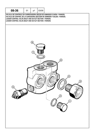 LOADER CONTROL VALVE (INLET AND OUTLET SECTION - PARKER)
LOADER CONTROL VALVE (INLET AND OUTLET SECTION - PARKER)
VALVULA DE CONTROL DE LA CARGADORA (SECCIÓN DE ADMISIÓN Y SALIDA - PARKER)
08-36 01 p1 03/09
VÁLVULA DE CONTROLE DA CARREGADEIRA (SEÇÃO DE ADMISSÃO E SAÍDA - PARKER)
 