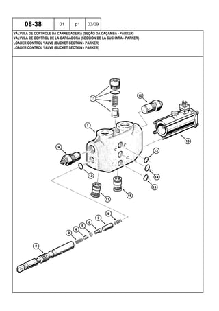 LOADER CONTROL VALVE (BUCKET SECTION - PARKER)
LOADER CONTROL VALVE (BUCKET SECTION - PARKER)
VALVULA DE CONTROL DE LA CARGADORA (SECCIÓN DE LA CUCHARA - PARKER)
08-38 01 p1 03/09
VÁLVULA DE CONTROLE DA CARREGADEIRA (SEÇÃO DA CAÇAMBA - PARKER)
 