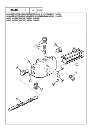 LOADER CONTROL VALVE (LIFT SECTION - PARKER)
LOADER CONTROL VALVE (LIFT SECTION - PARKER)
VALVULA DE CONTROL DE LA CARGADORA (SECCIÓN DE LEVANTAMIENTO - PARKER)
08-40 01 p1 03/09
VÁLVULA DE CONTROLE DA CARREGADEIRA (SEÇÃO DE LEVANTAMENTO - PARKER)
 
