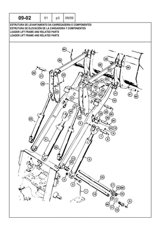 LOADER LIFT FRAME AND RELATED PARTS
LOADER LIFT FRAME AND RELATED PARTS
ESTRUTURA DE ELEVACIÓN DE LA CARGADORA Y COMPONENTES
09-02 01 p3 09/09
ESTRUTURA DE LEVANTAMENTO DA CARREGADEIRA E COMPONENTES
 