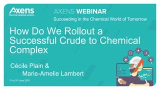 Succeeding in the Chemical World of Tomorrow
Cécile Plain &
Marie-Amelie Lambert
How Do We Rollout a
Successful Crude to Chemical
Complex
1st to 3rd June 2021
 