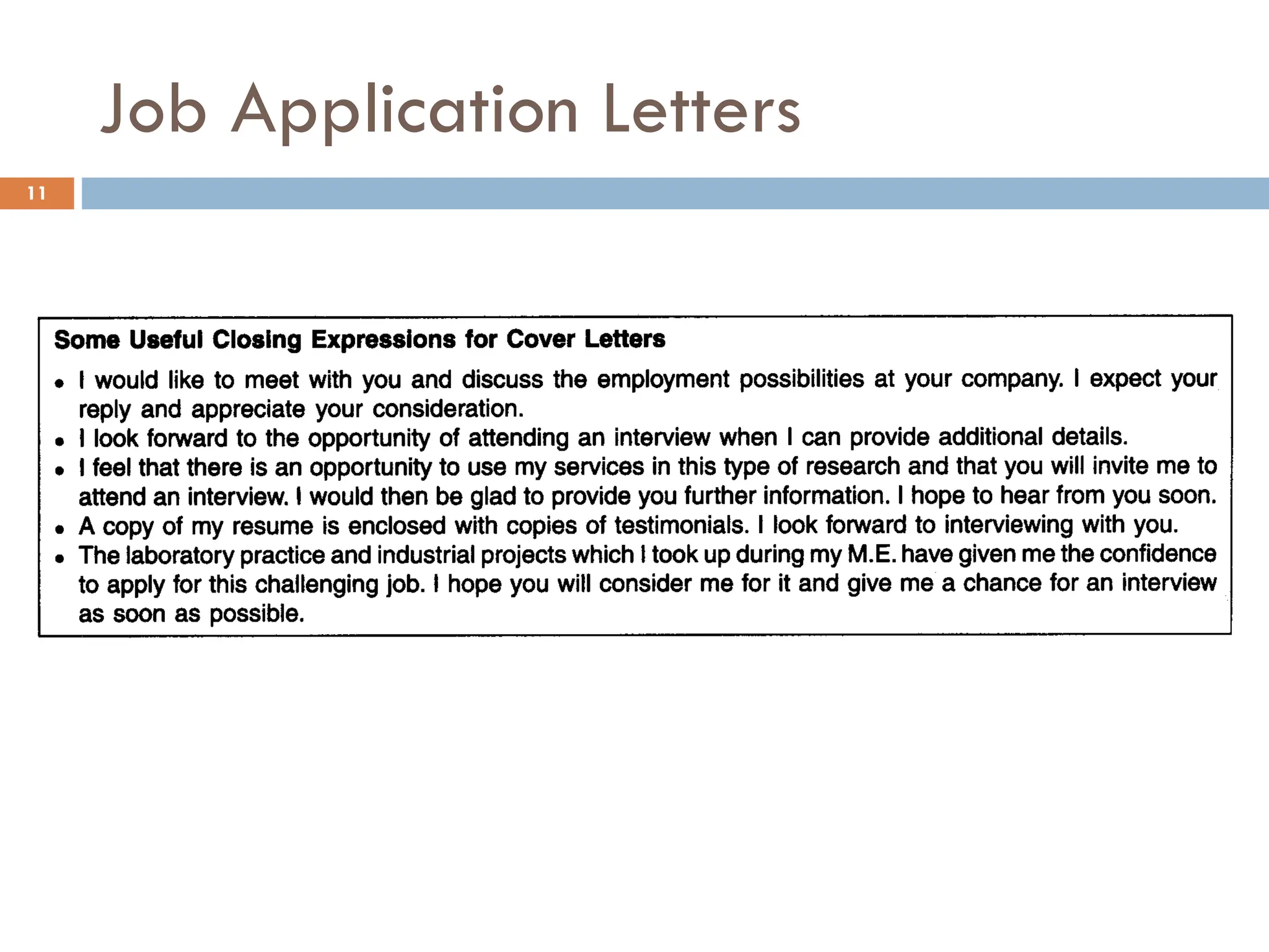Job Application Letters
11
 