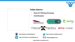 Felipe Adorno
- Head of IT Monkey Exchange
- Contribuições:
https://github.com/FelipeAdorno
https://br.linkedin.com/in/felipeadorno
https://twitter.com/felipe_adorno
https://fadorno.wordpress.com
felipeadsc@gmail.com
 