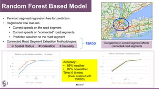 • Per-road segment regression tree for prediction
• Regression tree features:
• Current speeds on the road segment
• Curre...