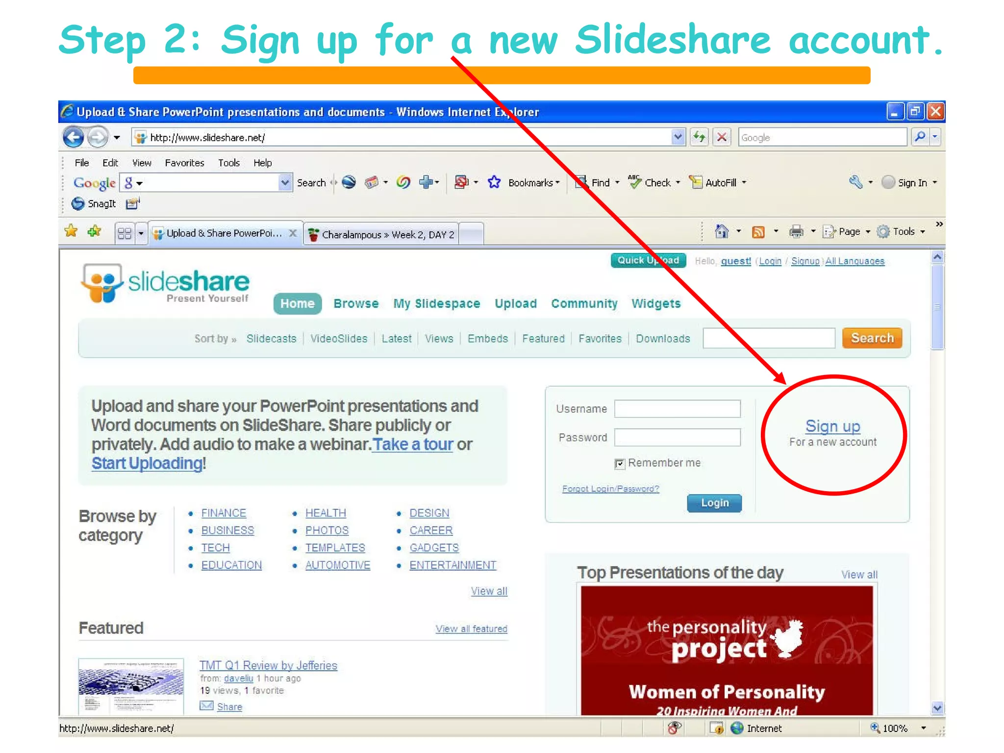 Step 2: Sign up for a new Slideshare account. 