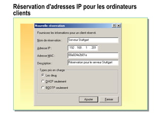 Réservation d'adresses IP pour les ordinateurs
clients
 